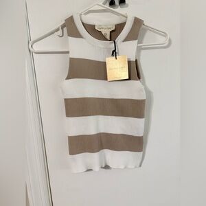 Happily Grey striped ribbed Brown and white sleeveless top Small new